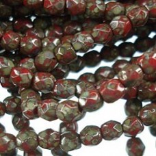 3mm Czech Firepolish Beads - Opaque Red Picasso