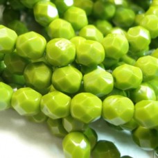 8mm Czech Firepolish Beads - Opaque Olive - Pack of 20