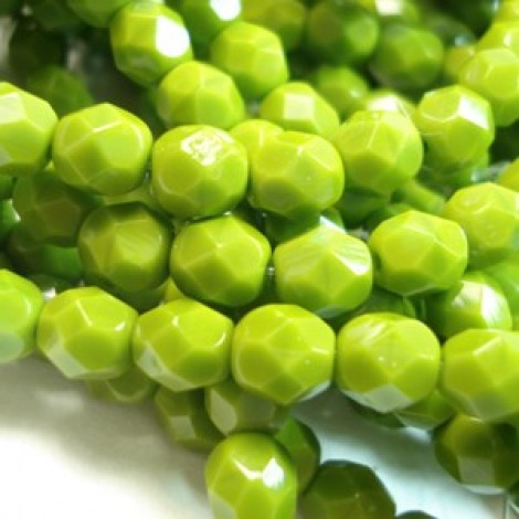 8mm Czech Firepolish Beads - Opaque Olive - Pack of 20