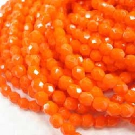 4mm Czech Firepolish Beads - Opaque Orange - Pack of 50