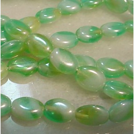 9x7mm Pearl Green Flat Oval Beads