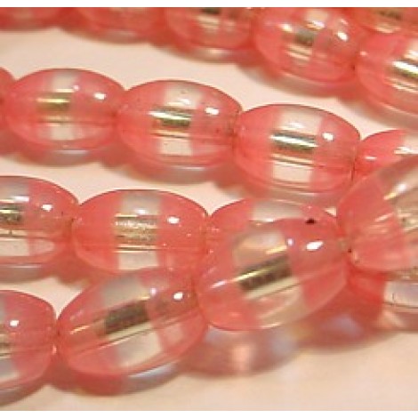 8x5mm Lt Pink/Clear Striped Silver Lined Oval Beads