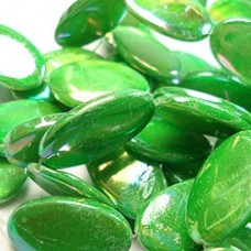 25x15mm Flat Oval Chartreuse AB Shell Beads - Strand (16 beads)