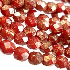 6mm Czech Firepolish Beads - Marbled Gold-Red - Pack of 20