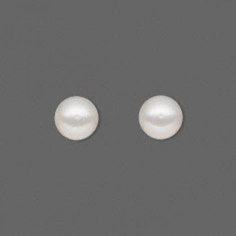 8mm Cultured Half-Drilled White Pearl Cabochons - Per pair