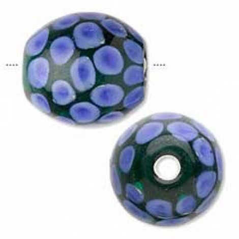 22x22mm Lampwork Focal Bead - Green w/Blue Dots