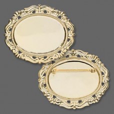 40x30mm (ID) Gold Plated Filigree Oval Pinback Bezel - Each