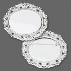 40x30mm (ID) Silver Plated Filigree Oval Pinback Bezel - Each