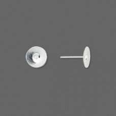 8mm Silver Plated Brass Flat Pad Earposts - Pack of 12 Pair