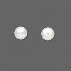 6.5-7mm White Cultured Freshwater Half-Drilled Pearls - Per pair