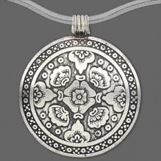 48mm Antique Silver Plated Brass Etched Pendant