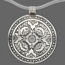 48mm Antique Silver Plated Brass Etched Pendant - Each