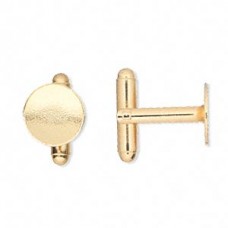 Gold Plated Cufflink with 12mm Round Pad - Per pair