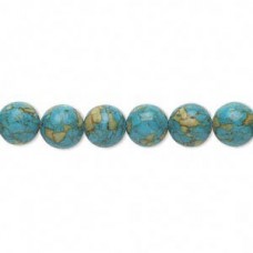 8mm Blue Mosaic Turquoise Round Beads - Strand