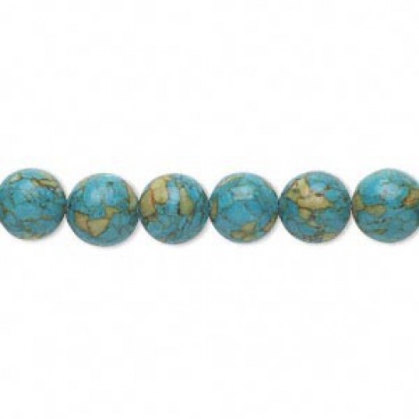 8mm Blue Mosaic Turquoise Round Beads - Strand