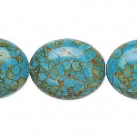 25x20mm Blue Mosaic Turquoise Flat Oval Beads