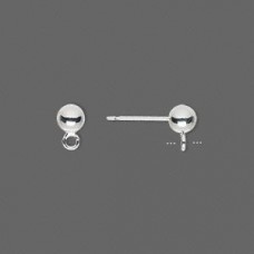 5mm Silver Plated Brass Ball Posts with Drop - Pack of 2 Pair