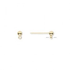 3mm Gold Plated Brass Ball Posts with Drop