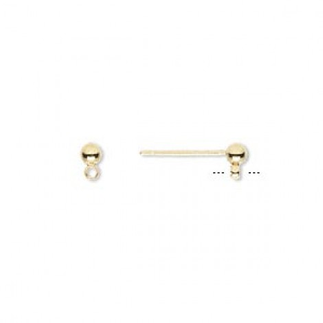 3mm Gold Plated Brass Ball Posts with Drop