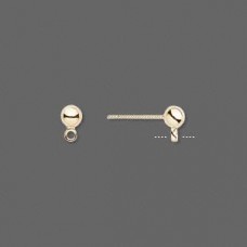 4mm Gold Plated Brass Ball Posts with Loop - Pack of 2 Pair