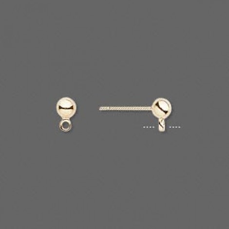 4mm Gold Plated Brass Ball Posts with Loop