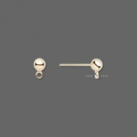 4mm Gold Plated Brass Ball Posts with Loop - Pack of 2 Pair