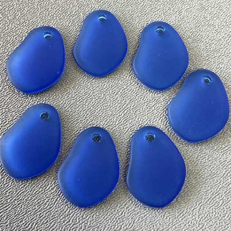 26mm Sea Glass Small Freeform Pendants - Royal Blue - Pack of 7