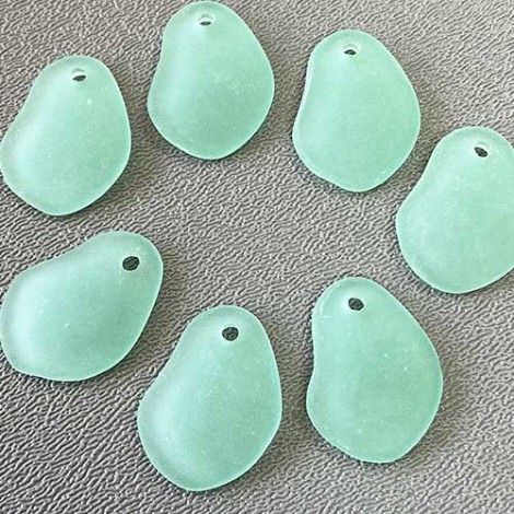 26mm Sea Glass Small Freeform Pendants - Light Aqua Coke Bottle (Seafoam) - Pack of 7