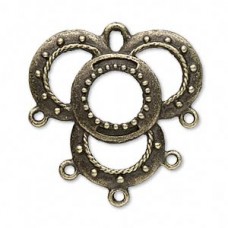 33x31mm Ant Brass Pewter 4-Circle Pendant w/4 loops - Pack of 6