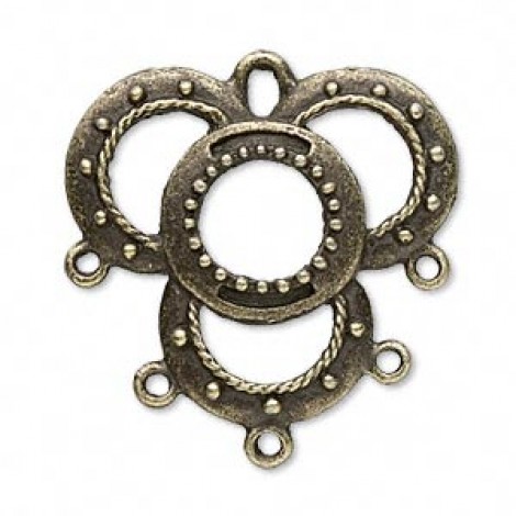 33x31mm Ant Brass Pewter 4-Circle Pendant w/4 loops - Pack of 6