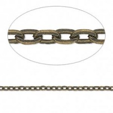 3x2mm Antique Brass Plated Steel Flat Cable Chain