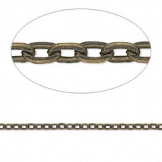 3x2mm Antique Brass Plated Steel Flat Cable Chain - 5 metres