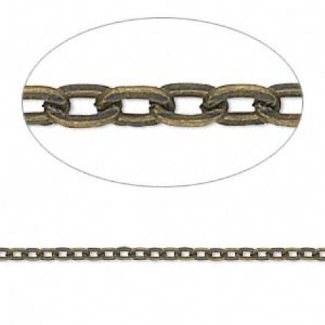 3x2mm Antique Brass Plated Steel Flat Cable Chain