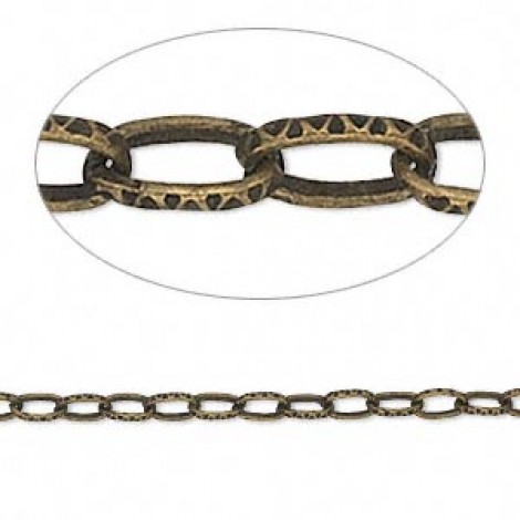 5x3mm Textured Antique Brass Plated Steel Cable Chain - 5 metres