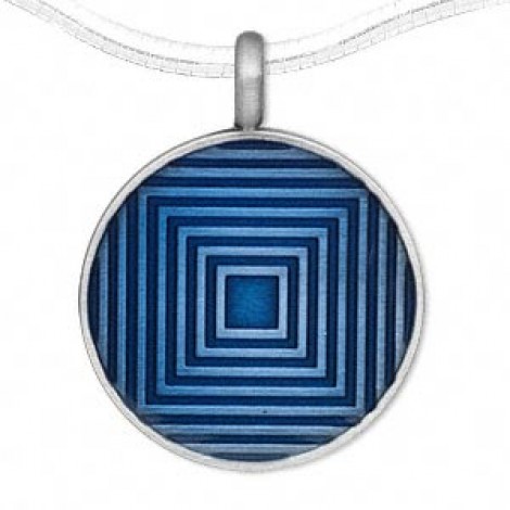 44x35mm Blue Round Epoxy Pewter Pendant w/Squares