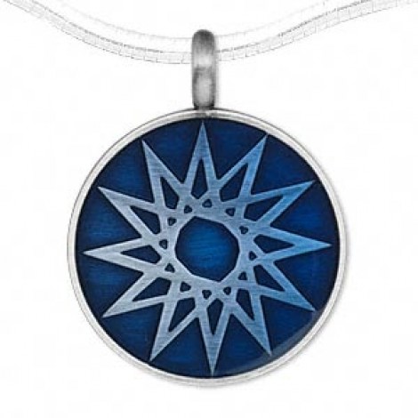 44x35mm Blue Round Multi-Star Design Epoxy Pewter Pendant