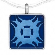 44x35mm Blue Square Fancy Blade Epoxy Pewter Pendant - ea