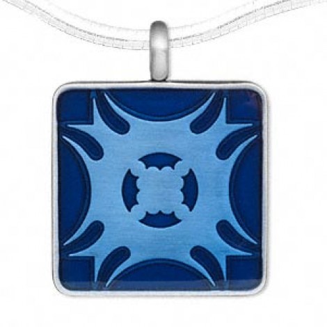 44x35mm Blue Square Fancy Blade Epoxy Pewter Pendant - ea 44x35mm Blue Square Fancy Blade Epoxy Pewter Pendant - ea