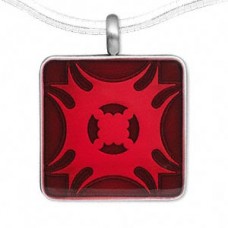 Red Square Fancy Blade Epoxy Pewter Pendant - ea