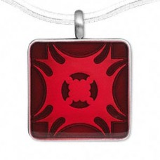 44x35mm Red Square Fancy Blade Epoxy Pewter Pendant - ea