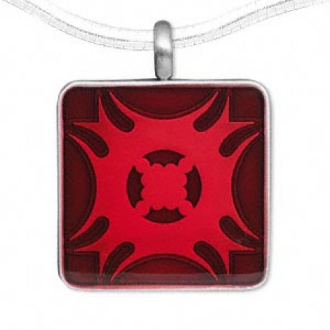 44x35mm Red Square Fancy Blade Epoxy Pewter Pendant - ea