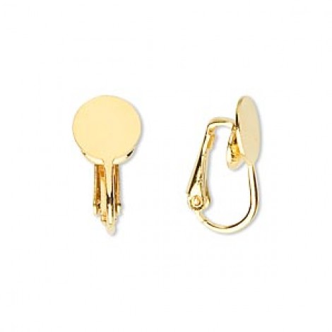 Gold Plated Clip-on Earclips w-9mm Glueable Pad