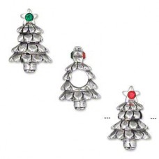 18x12mm Antique Silver Plated Xmas Tree Large Hole Bead - Each