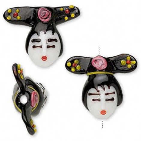 23mm Geisha Face with Bow Lampwork Beads - per pair