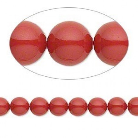 6mm Swarovski Crystal Pearls - Red Coral