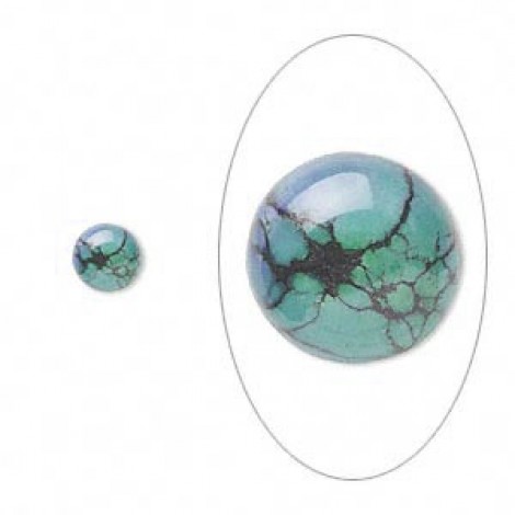6mm Round Turquoise Cabochons with Matrix