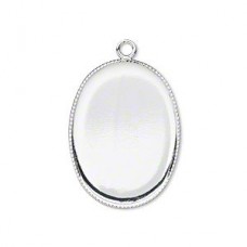 25x18mm Silver Plated Oval Bezel Cup Drops - Pack of 2