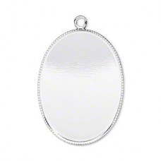 30x22mm Silver Plated Oval Bezel Cup Drops - Pack of 2