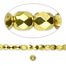4mm Czech Fire Polished Beads - Metallic Yellow Gold - Pack of 50