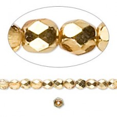 4mm Czech Fire Polished Beads - Metallic Pale Gold - Pack of 50